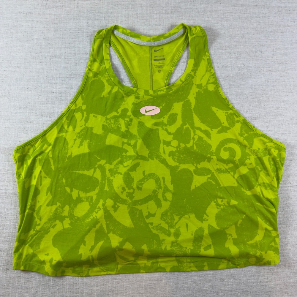 Nike Dri-FIT Slim Fit Racerback Tank Top Lime Green Abstract Print Womens 2X